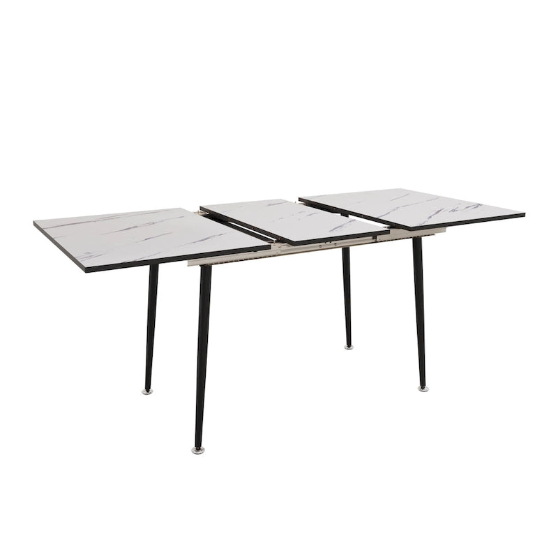 Table à manger ronde blanche avec pieds noirs mats, 4 places