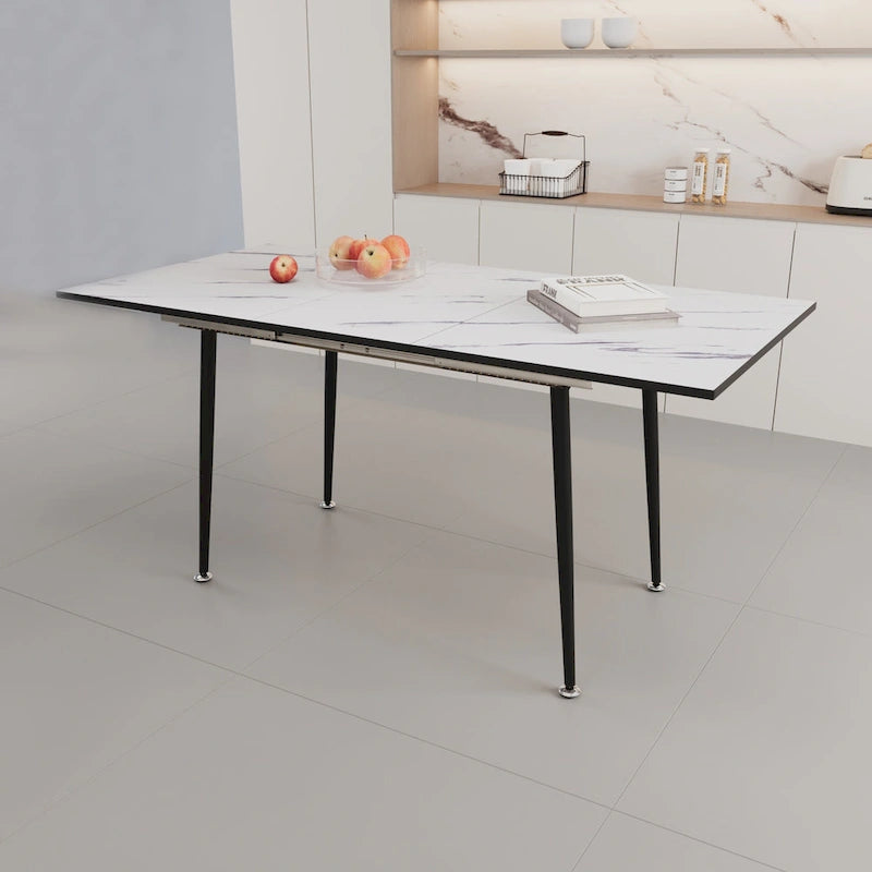 Table à manger ronde blanche avec pieds noirs mats, 4 places