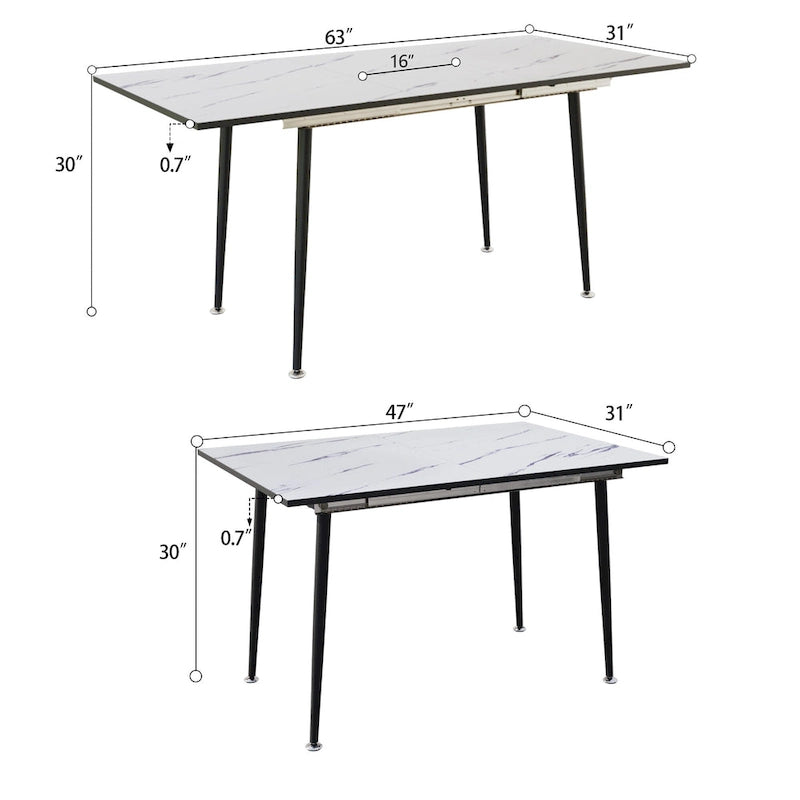 Table à manger ronde blanche avec pieds noirs mats, 4 places