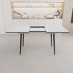 Table à manger ronde blanche avec pieds noirs mats, 4 places