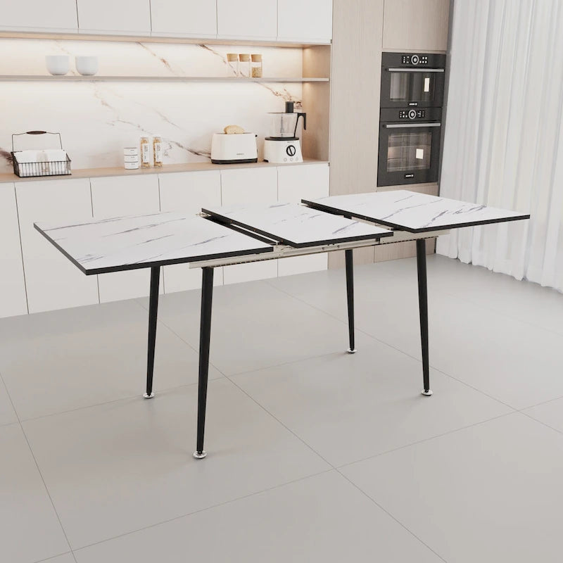Table à manger ronde blanche avec pieds noirs mats, 4 places