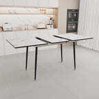 Table à manger ronde blanche avec pieds noirs mats, 4 places