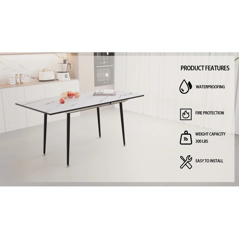 Table à manger ronde blanche avec pieds noirs mats, 4 places