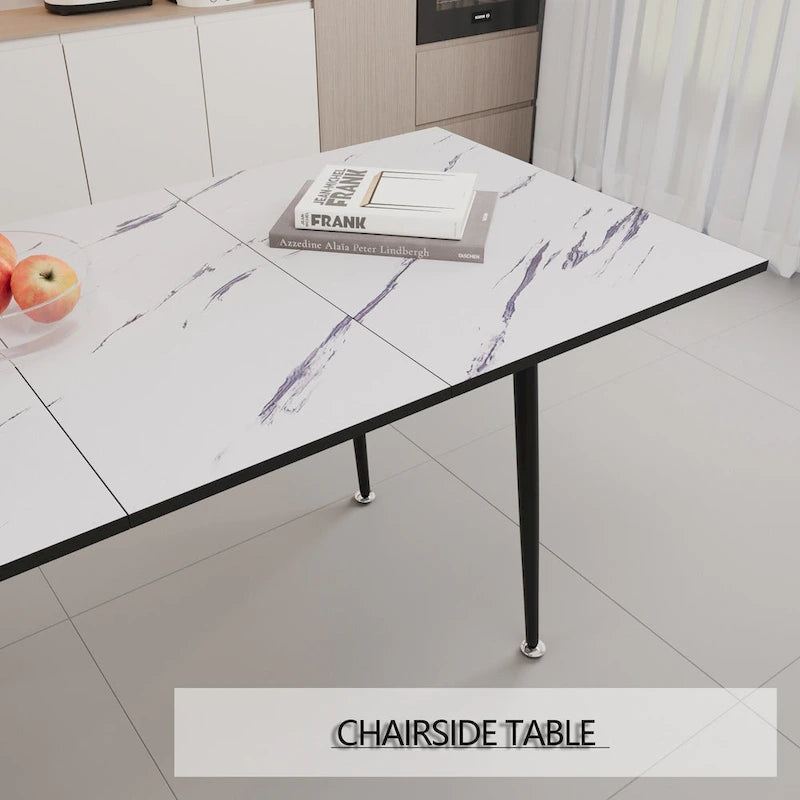 Table à manger ronde blanche avec pieds noirs mats, 4 places