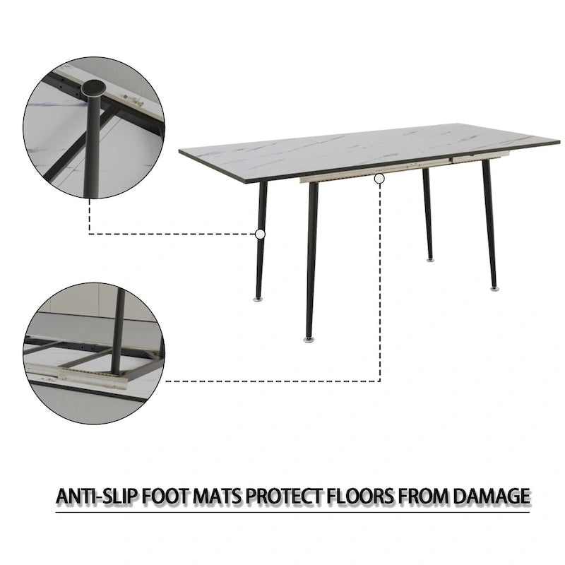 Table à manger ronde blanche avec pieds noirs mats, 4 places