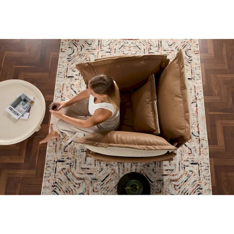Fauteuil d'appoint surdimensionné en chenille orange, une place, pour salon et chambre