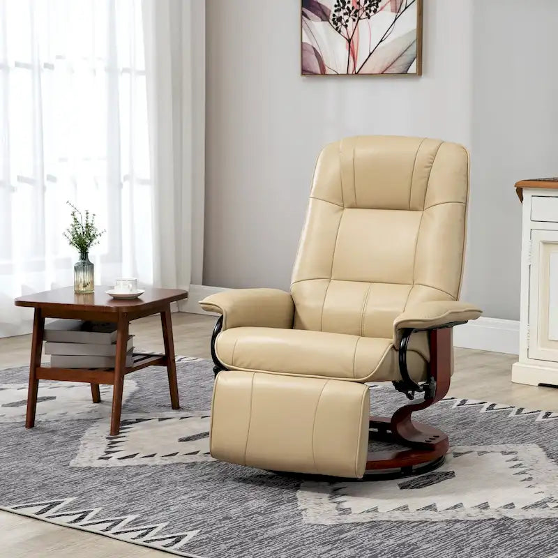 Fauteuil relax pivotant en similicuir PU blanc cassé, manuel, 1 place