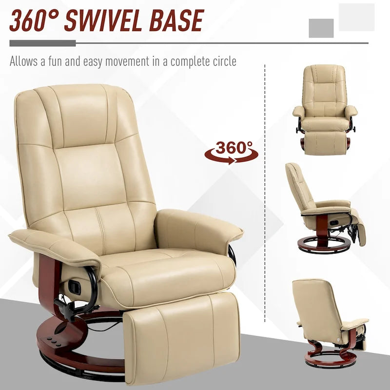 Fauteuil relax pivotant en similicuir PU blanc cassé, manuel, 1 place