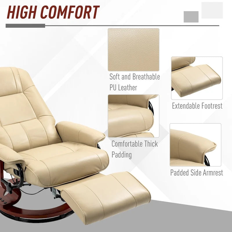 Fauteuil relax pivotant en similicuir PU blanc cassé, manuel, 1 place