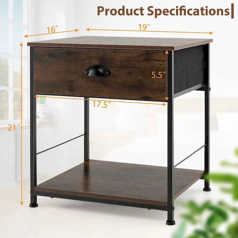Table de chevet à 2 niveaux en bois marron, style industriel, simple