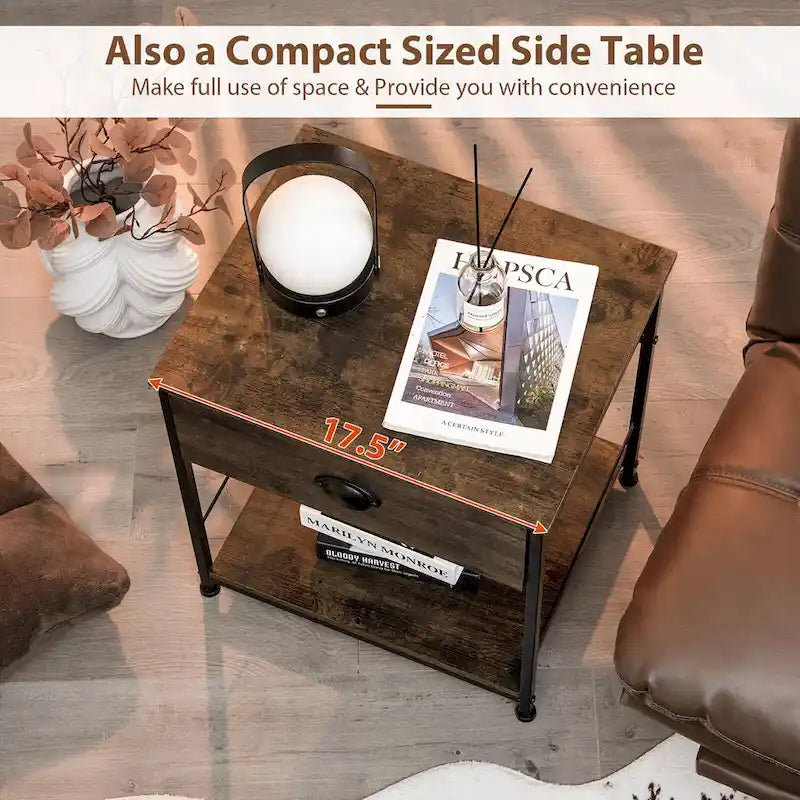 Table de chevet à 2 niveaux en bois marron, style industriel, simple