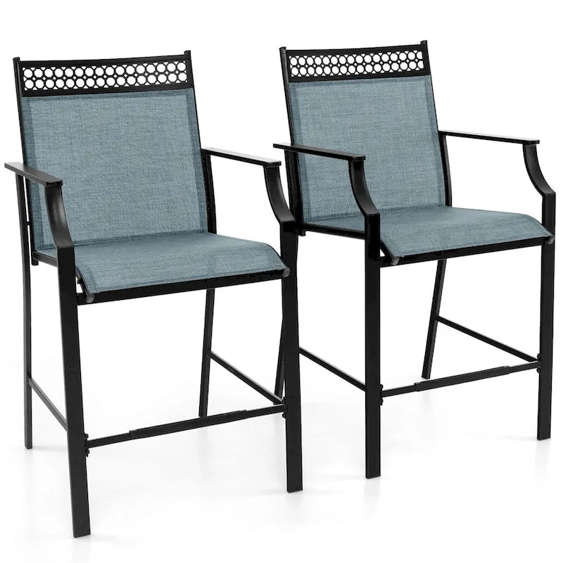 Tabourets de bar en tissu rouge/bleu/café (lot de 2) avec repose-pieds et accoudoirs