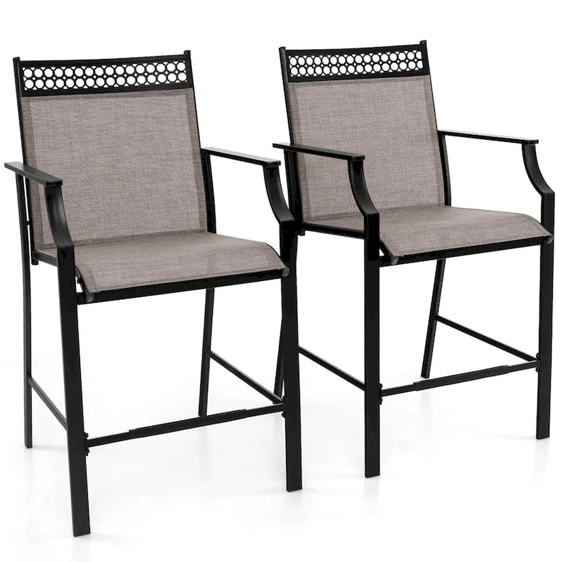 Tabourets de bar en tissu rouge/bleu/café (lot de 2) avec repose-pieds et accoudoirs