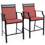 Tabourets de bar en tissu rouge/bleu/café (lot de 2) avec repose-pieds et accoudoirs
