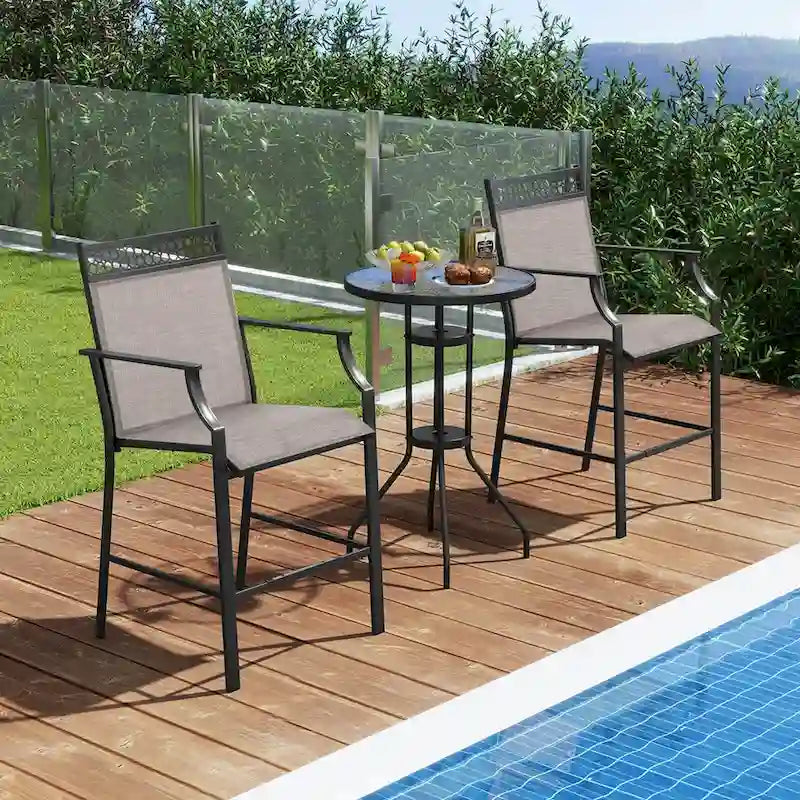 Tabourets de bar en tissu rouge/bleu/café (lot de 2) avec repose-pieds et accoudoirs
