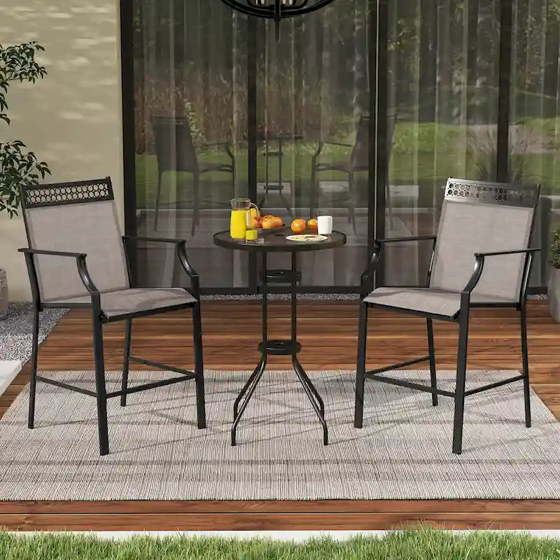Tabourets de bar en tissu rouge/bleu/café (lot de 2) avec repose-pieds et accoudoirs