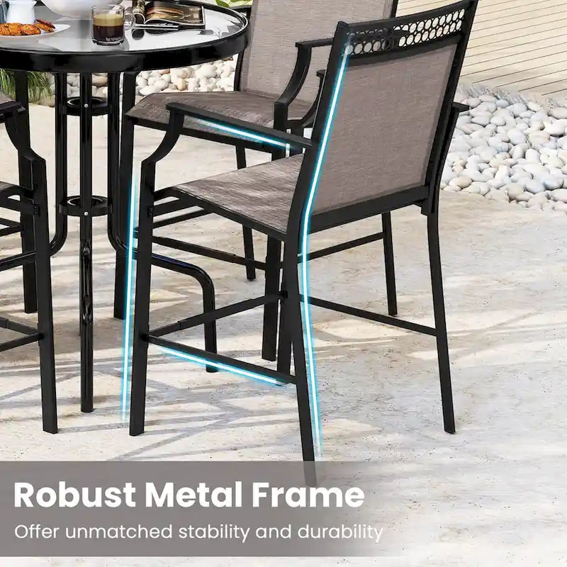 Tabourets de bar en tissu rouge/bleu/café (lot de 2) avec repose-pieds et accoudoirs