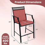 Tabourets de bar en tissu rouge/bleu/café (lot de 2) avec repose-pieds et accoudoirs
