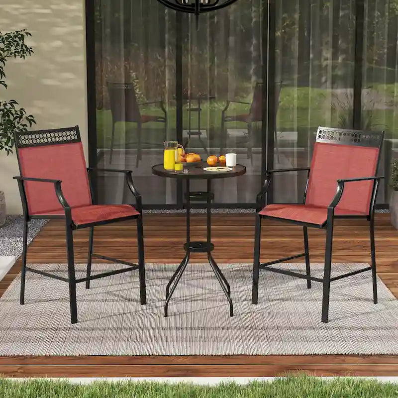 Tabourets de bar en tissu rouge/bleu/café (lot de 2) avec repose-pieds et accoudoirs