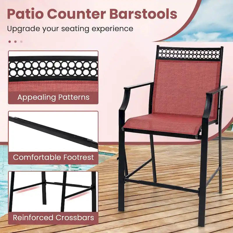 Tabourets de bar en tissu rouge/bleu/café (lot de 2) avec repose-pieds et accoudoirs
