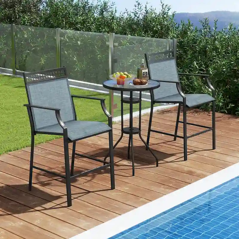 Tabourets de bar en tissu rouge/bleu/café (lot de 2) avec repose-pieds et accoudoirs