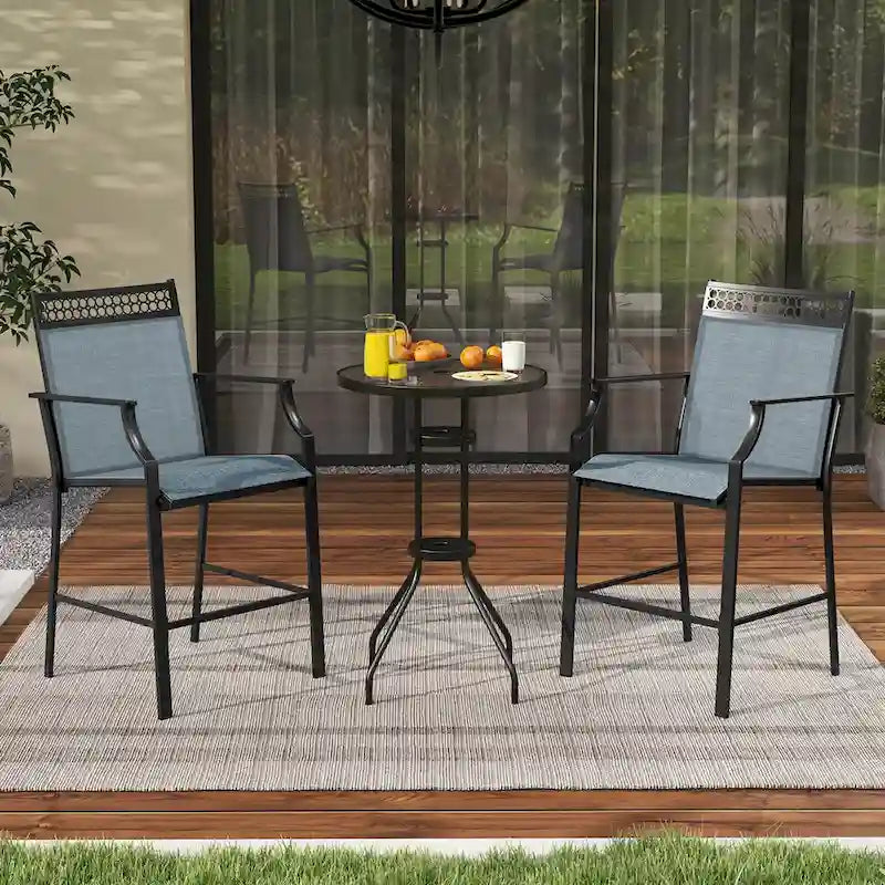 Tabourets de bar en tissu rouge/bleu/café (lot de 2) avec repose-pieds et accoudoirs