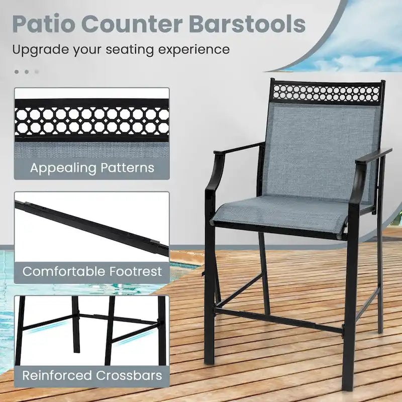 Tabourets de bar en tissu rouge/bleu/café (lot de 2) avec repose-pieds et accoudoirs