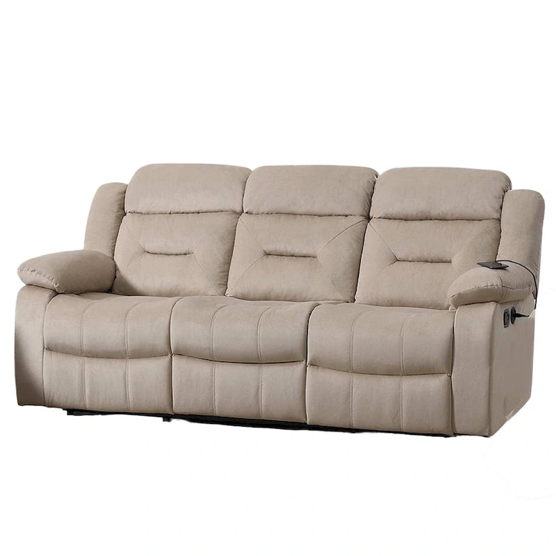 Canapé inclinable manuel en velours beige, 3 places, 211 cm