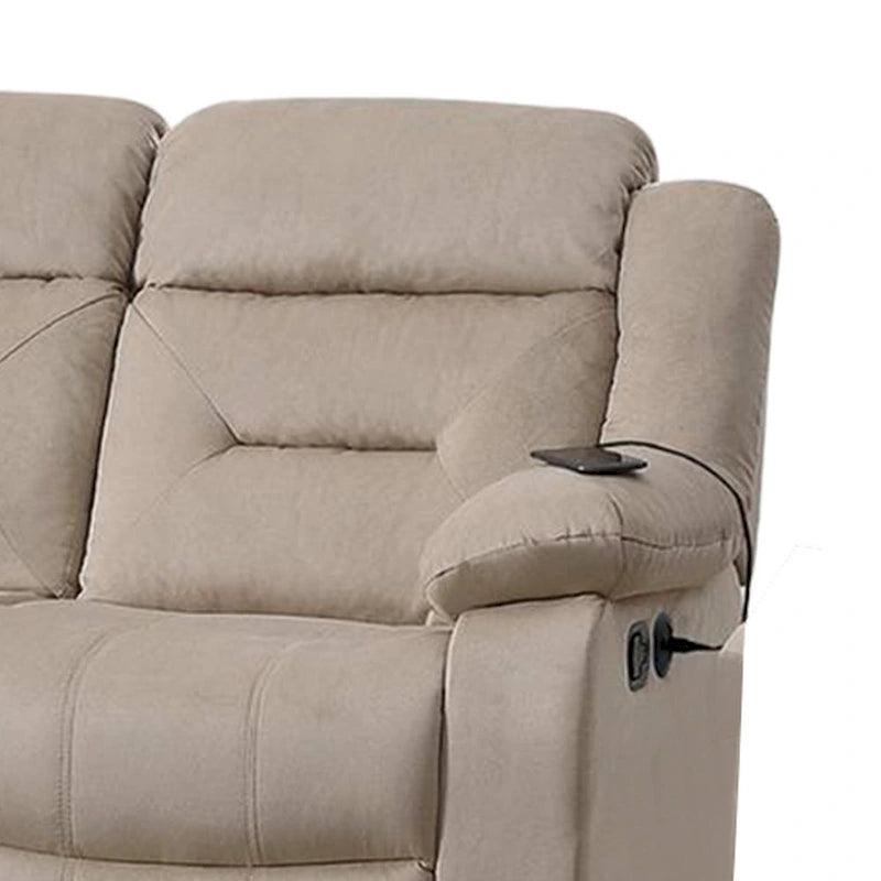 Canapé inclinable manuel en velours beige, 3 places, 211 cm