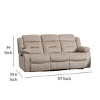 Canapé inclinable manuel en velours beige, 3 places, 211 cm
