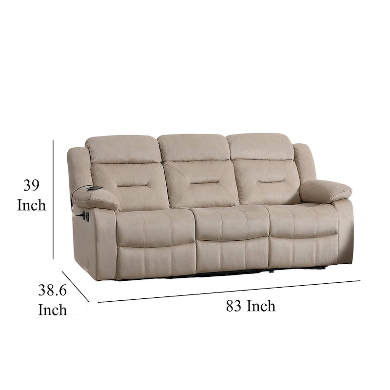 Canapé inclinable manuel en velours beige, 3 places, 211 cm