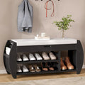 Banc de rangement pour chaussures rembourré avec côtés incurvés, pour 1 personne – Noir / Bleu marine vieilli / Naturel / Espresso / Blanc vieilli