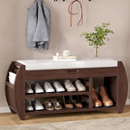 Banc de rangement pour chaussures rembourré avec côtés incurvés, pour 1 personne – Noir / Bleu marine vieilli / Naturel / Espresso / Blanc vieilli