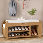 Banc de rangement pour chaussures rembourré avec côtés incurvés, pour 1 personne – Noir / Bleu marine vieilli / Naturel / Espresso / Blanc vieilli