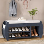 Banc de rangement pour chaussures rembourré avec côtés incurvés, pour 1 personne – Noir / Bleu marine vieilli / Naturel / Espresso / Blanc vieilli