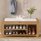 Banc de rangement pour chaussures rembourré avec côtés incurvés, pour 1 personne – Noir / Bleu marine vieilli / Naturel / Espresso / Blanc vieilli