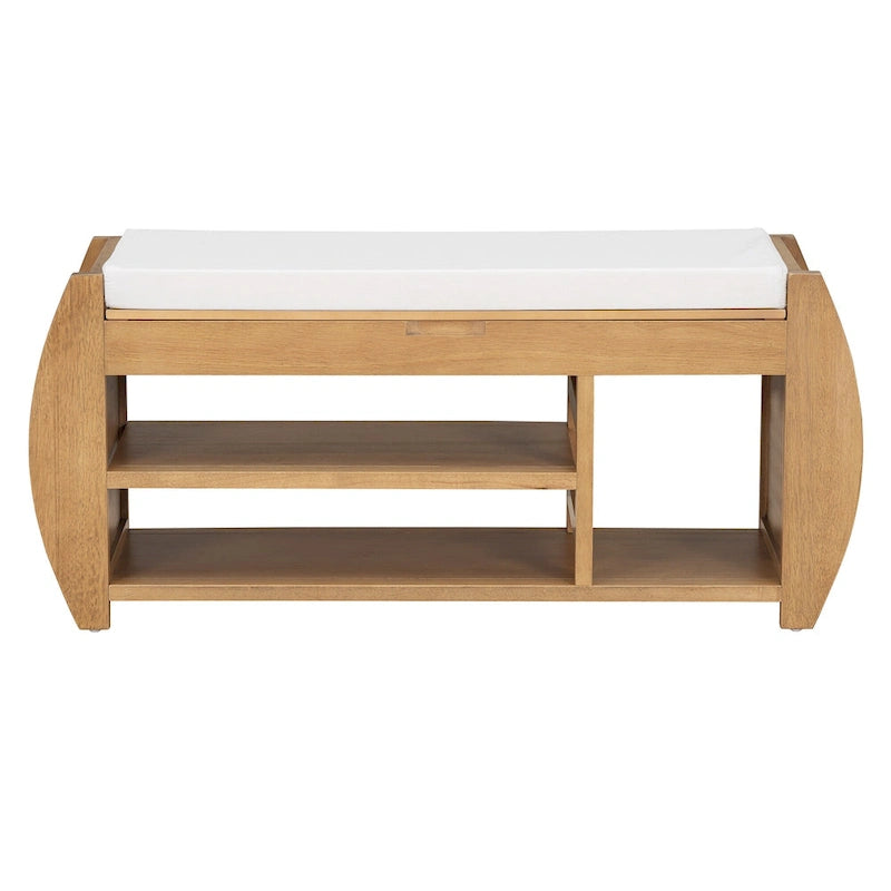 Banc de rangement pour chaussures rembourré avec côtés incurvés, pour 1 personne – Noir / Bleu marine vieilli / Naturel / Espresso / Blanc vieilli