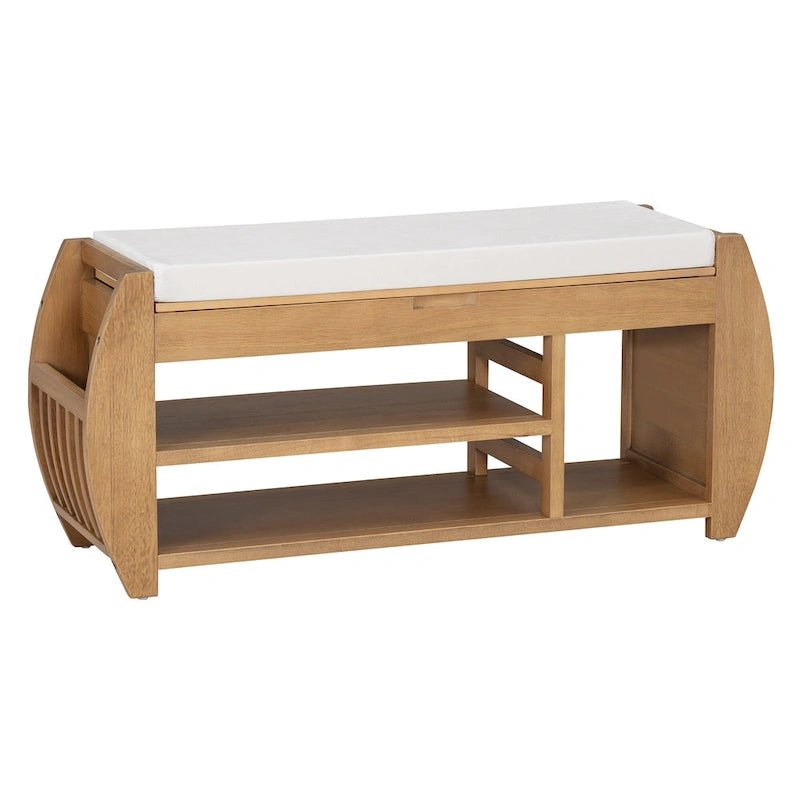 Banc de rangement pour chaussures rembourré avec côtés incurvés, pour 1 personne – Noir / Bleu marine vieilli / Naturel / Espresso / Blanc vieilli