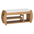 Banc de rangement pour chaussures rembourré avec côtés incurvés, pour 1 personne – Noir / Bleu marine vieilli / Naturel / Espresso / Blanc vieilli