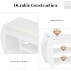 Banc de rangement pour chaussures rembourré avec côtés incurvés, pour 1 personne – Noir / Bleu marine vieilli / Naturel / Espresso / Blanc vieilli