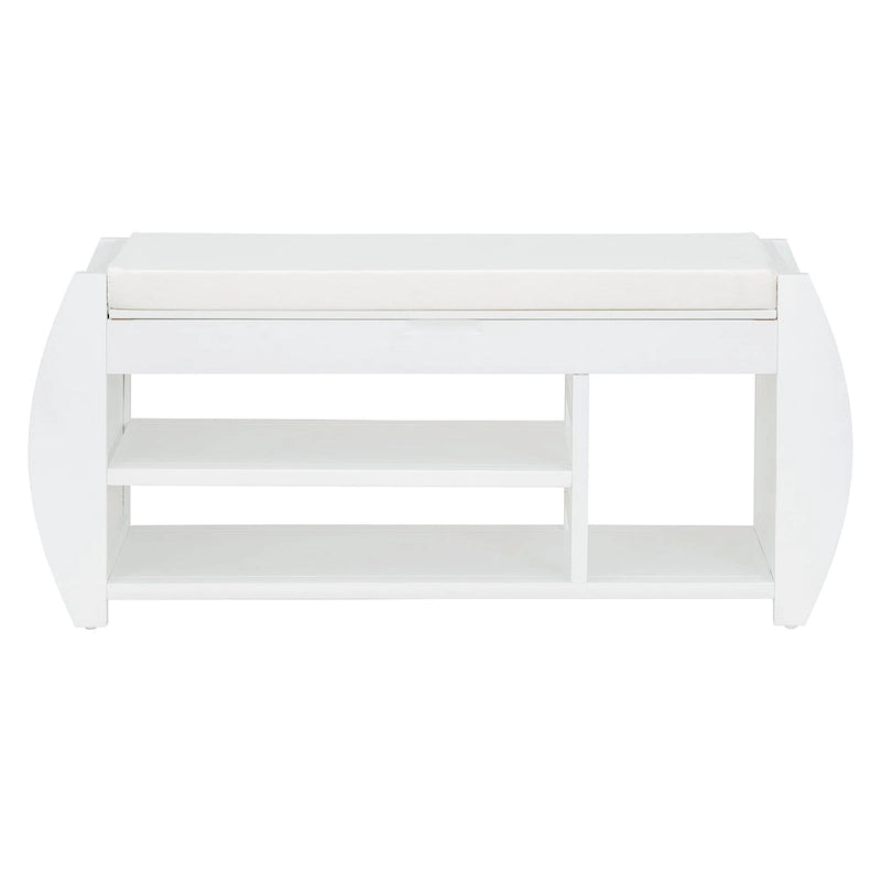 Banc de rangement pour chaussures rembourré avec côtés incurvés, pour 1 personne – Noir / Bleu marine vieilli / Naturel / Espresso / Blanc vieilli