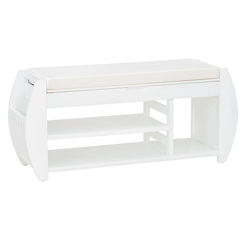 Banc de rangement pour chaussures rembourré avec côtés incurvés, pour 1 personne – Noir / Bleu marine vieilli / Naturel / Espresso / Blanc vieilli