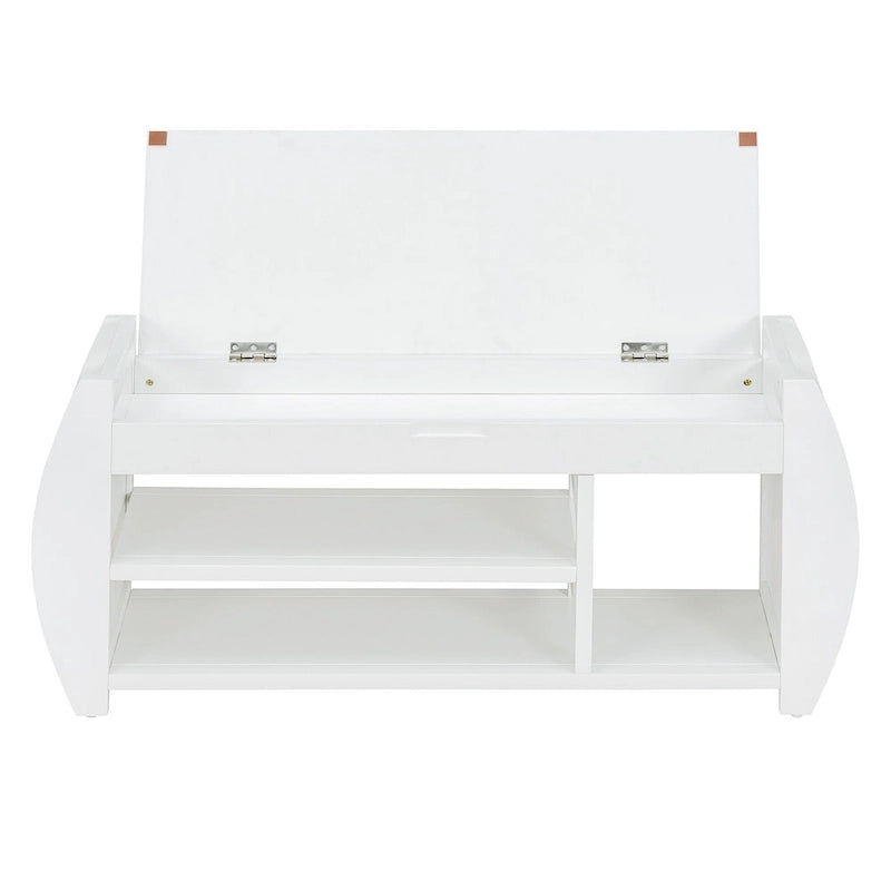Banc de rangement pour chaussures rembourré avec côtés incurvés, pour 1 personne – Noir / Bleu marine vieilli / Naturel / Espresso / Blanc vieilli