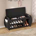 Banc de rangement pour chaussures rembourré avec côtés incurvés, pour 1 personne – Noir / Bleu marine vieilli / Naturel / Espresso / Blanc vieilli