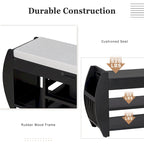 Banc de rangement pour chaussures rembourré avec côtés incurvés, pour 1 personne – Noir / Bleu marine vieilli / Naturel / Espresso / Blanc vieilli