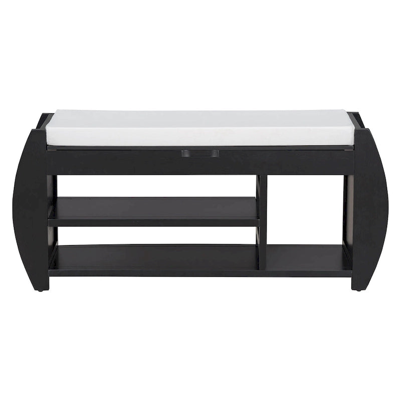 Banc de rangement pour chaussures rembourré avec côtés incurvés, pour 1 personne – Noir / Bleu marine vieilli / Naturel / Espresso / Blanc vieilli