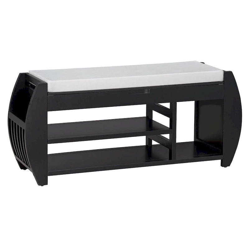 Banc de rangement pour chaussures rembourré avec côtés incurvés, pour 1 personne – Noir / Bleu marine vieilli / Naturel / Espresso / Blanc vieilli