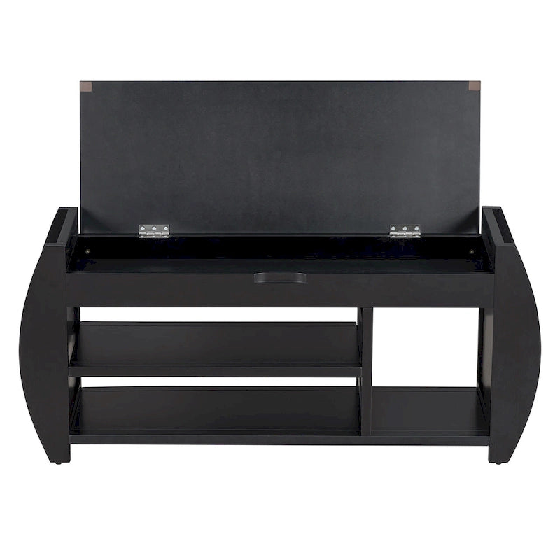 Banc de rangement pour chaussures rembourré avec côtés incurvés, pour 1 personne – Noir / Bleu marine vieilli / Naturel / Espresso / Blanc vieilli