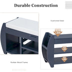 Banc de rangement pour chaussures rembourré avec côtés incurvés, pour 1 personne – Noir / Bleu marine vieilli / Naturel / Espresso / Blanc vieilli