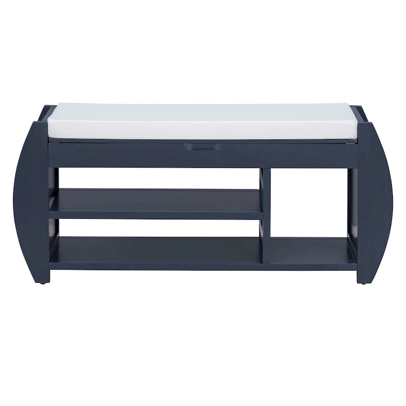 Banc de rangement pour chaussures rembourré avec côtés incurvés, pour 1 personne – Noir / Bleu marine vieilli / Naturel / Espresso / Blanc vieilli